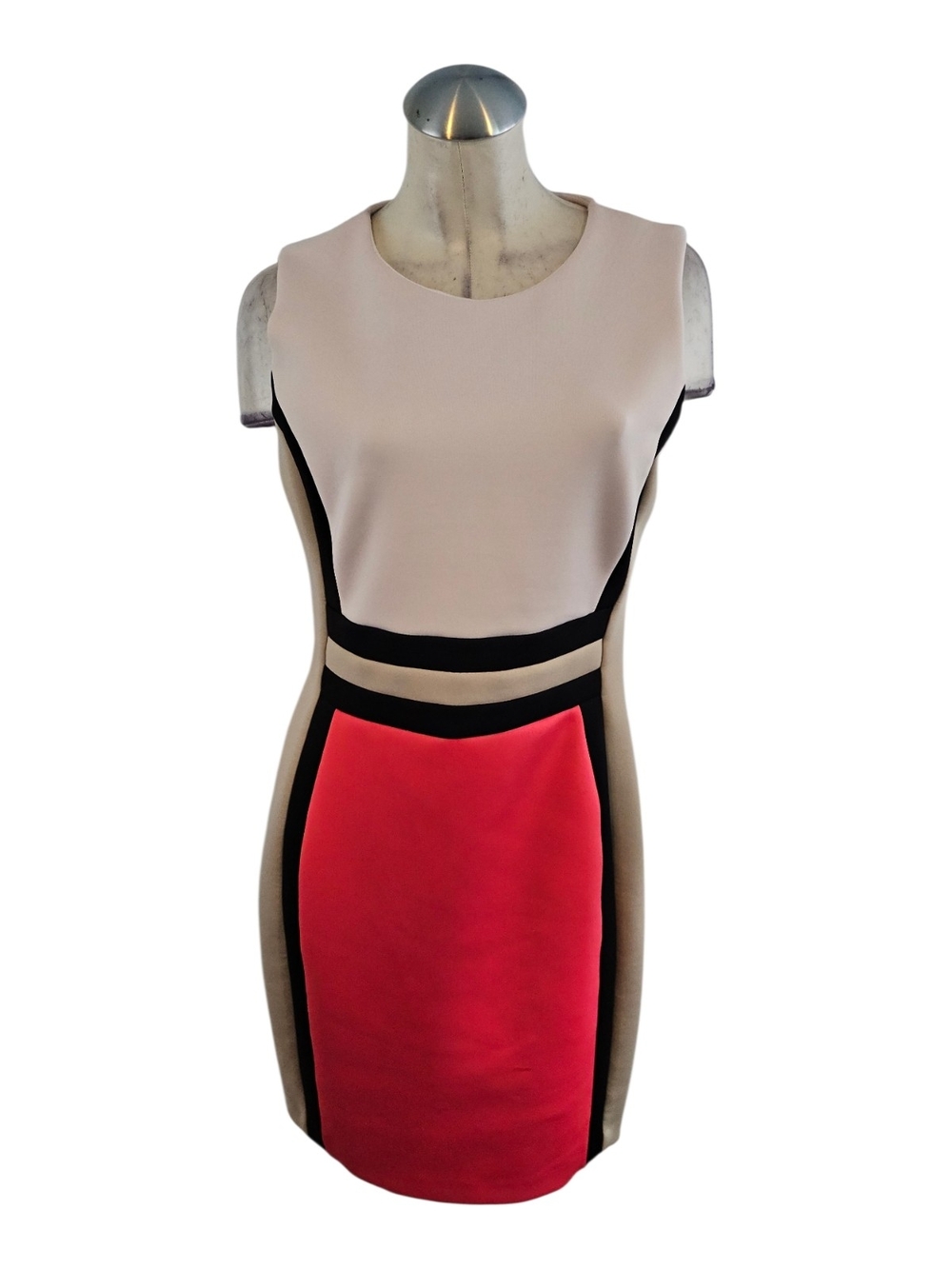 Calvin Klein Size 12 Colorblock Sleeveless Sheath Dress - Pink, Beige & Pink